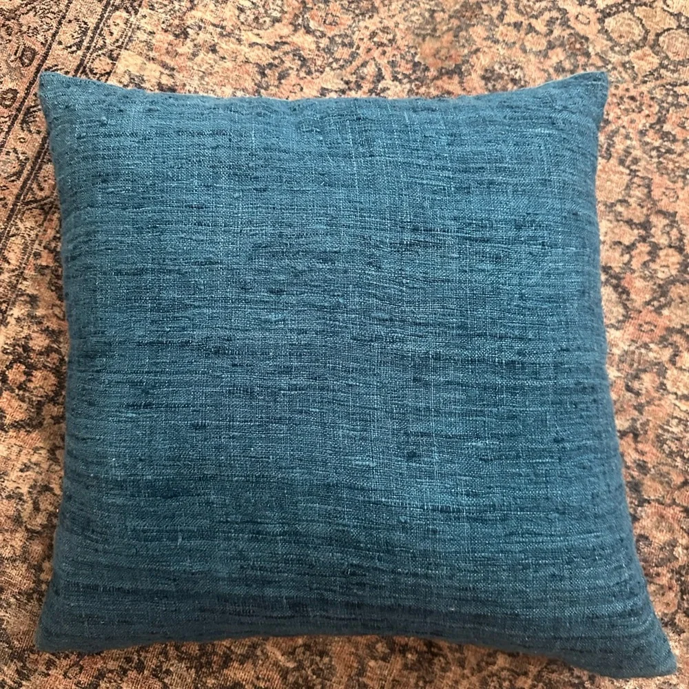 Crate&Barrel Blue Silk and Cotton Pillow with down alternative insert, 20”